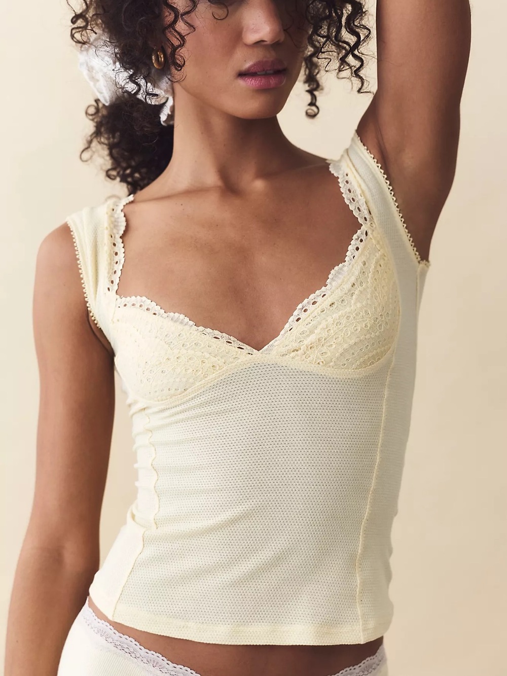 Lace Trim Camisole Tank Top - Cream